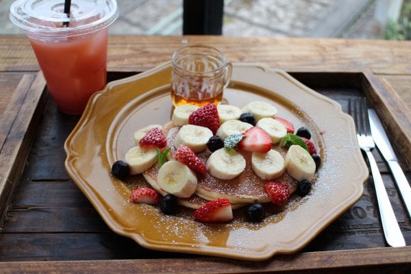 healthy breakfast banana pancake juice beverage
